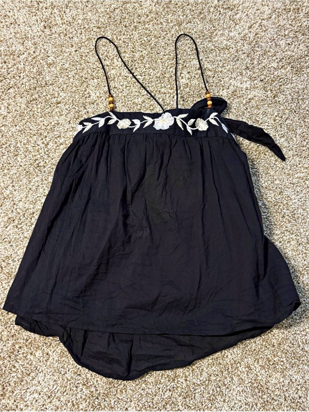 Love More Black Embroidered Spaghetti-Strap Cami